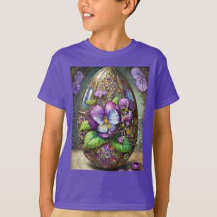 Blooming Birds Foot Violets Wildflowers Easter Egg T-Shirt