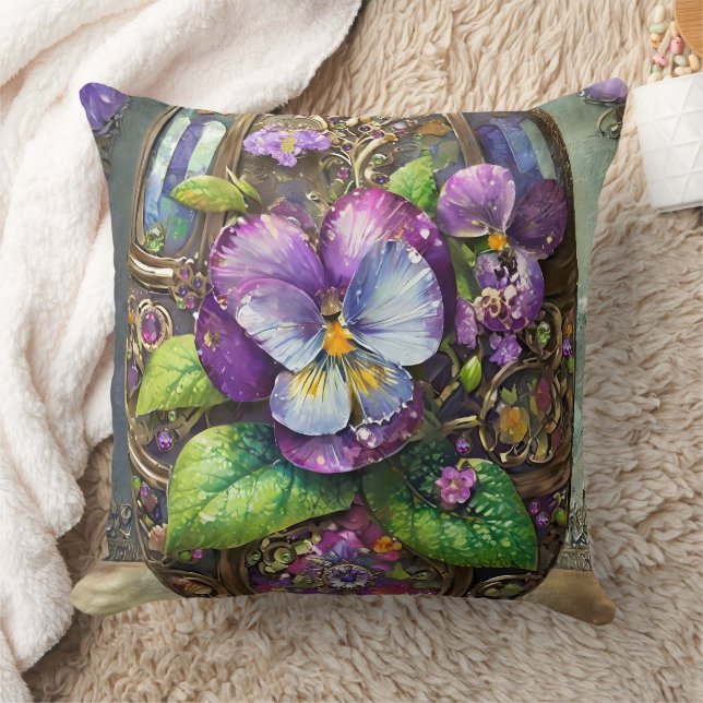 Blooming Birds Foot Violets Wildflowers Easter Egg Throw Pillow (Blanket)