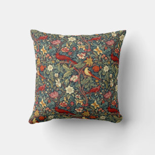 Blooming Birds Wallpaper Throw Pillow
