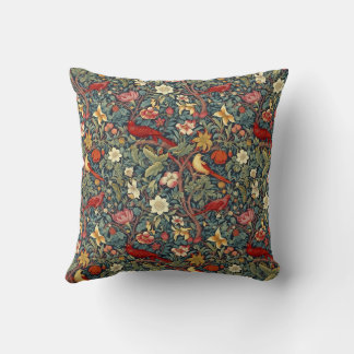 Blooming Birds Wallpaper Throw Pillow