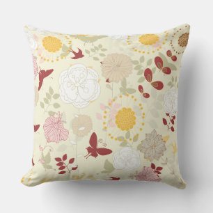 Blooming Blossoms Butterflies in Gold Throw Pillow
