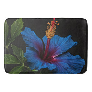 Blooming Blue Hibiscus Flower, Bath Mat