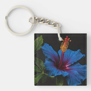 Blooming Blue Hibiscus Flower, Keychain
