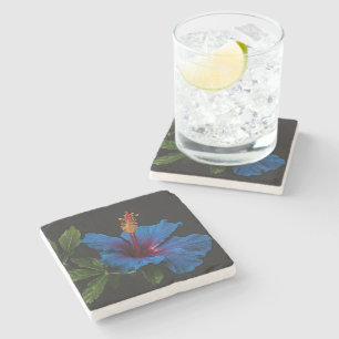 Blooming Blue Hibiscus Flower, Stone Coaster