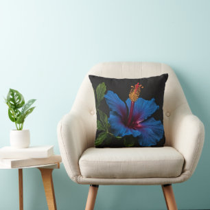 Blooming Blue Hibiscus Flower, Throw Pillow