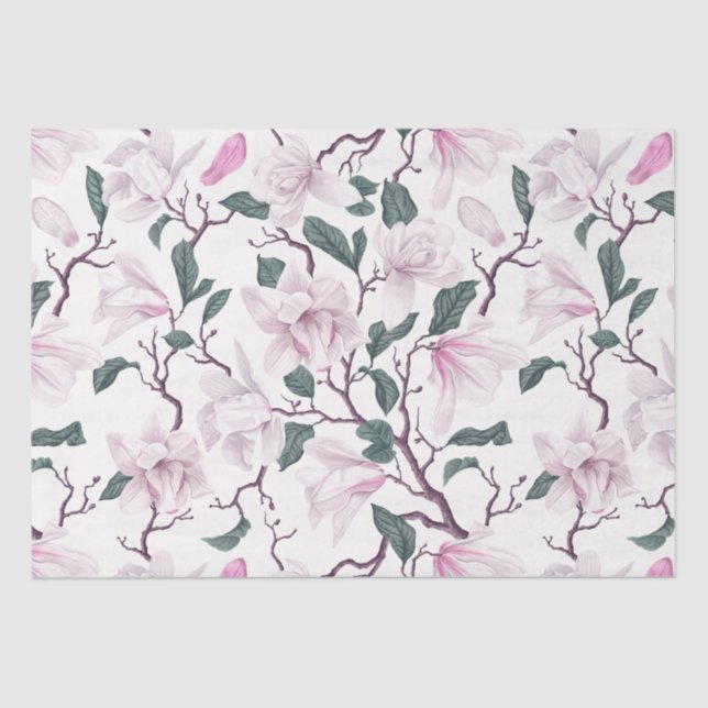 Blooming Blush Magnolia Branches Tissue Paper (Front)