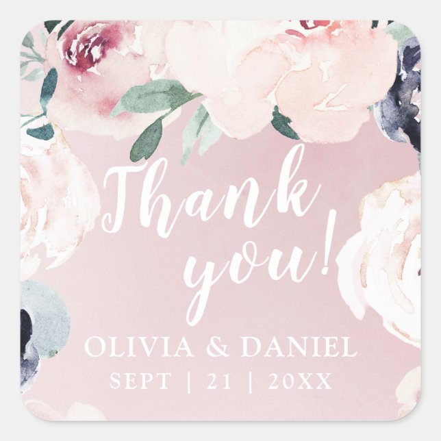 Blooming botanical blush floral Wedding thank you Square Sticker (Front)