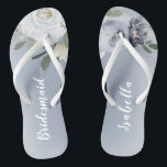 Blooming botanical dusty blue floral bridesmaid flip flops<br><div class="desc">Watercolor botanical floral and greenery in soft yellow,  dusty blue,  and grey,  elegant and romantic,   great personalized bridesmaid gifts</div>