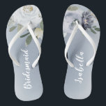 Blooming botanical dusty blue floral bridesmaid flip flops<br><div class="desc">Watercolor botanical floral and greenery in soft yellow,  dusty blue,  and grey,  elegant and romantic,   great personalized bridesmaid gifts</div>