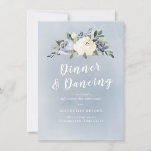 Blooming botanical dusty blue floral reception invitation
