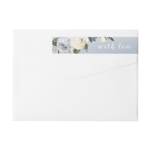 Blooming botanical dusty blue floral wedding wrap around label