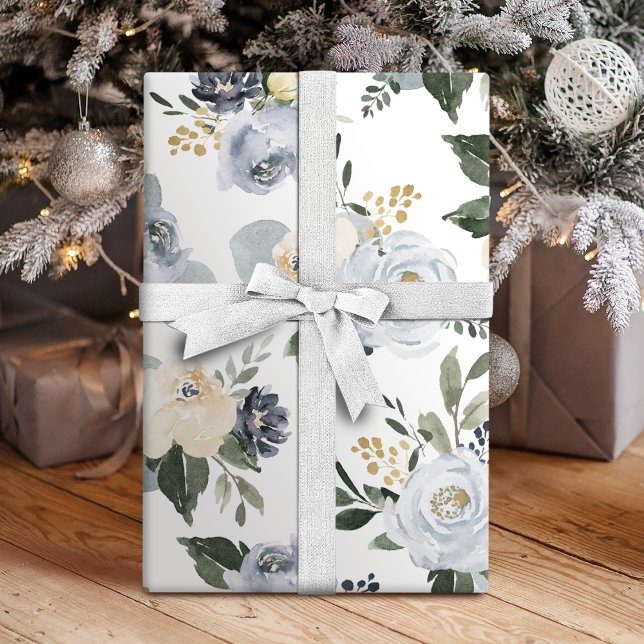 Blooming botanical dusty blue watercolor floral tissue paper (Blooming botanical dusty blue watercolor floral tissue paper)