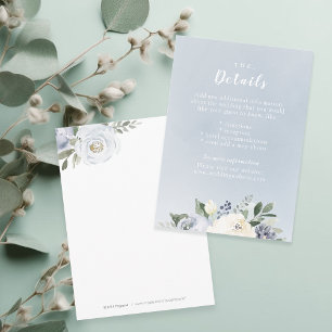 Blooming botanical dusty blue wedding insert card
