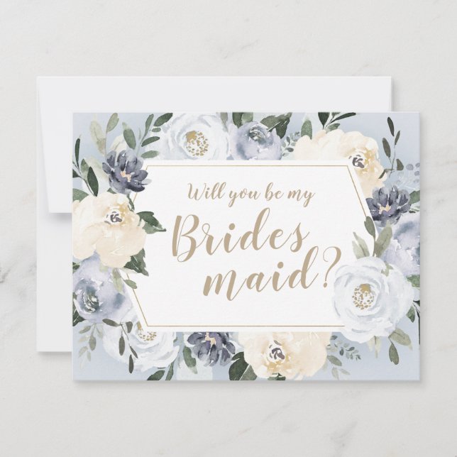 Blooming botanical grey Will you be my bridesmaid Invitation (Front)