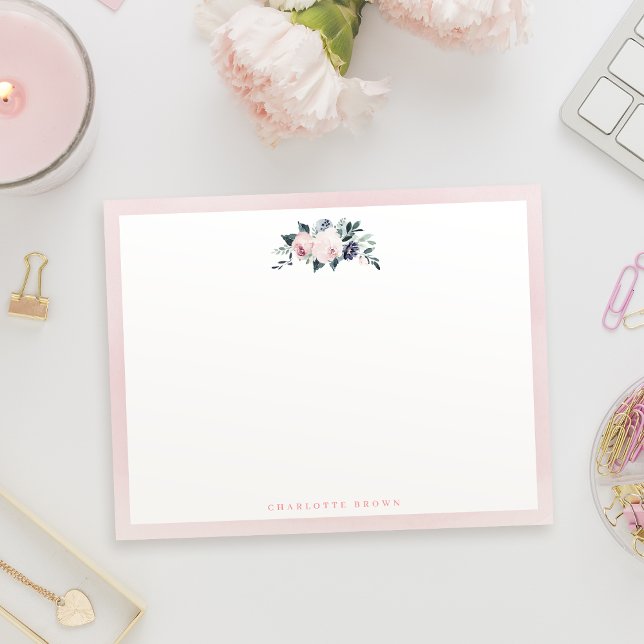 Blooming botanical pink personalized stationery card (Blooming botanical pink personalized stationery note card)