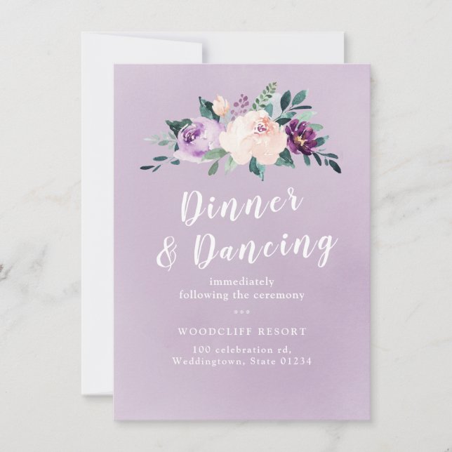 Blooming botanical purple floral reception invitation (Front)