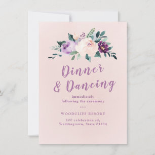 Blooming botanical purple floral reception invitation