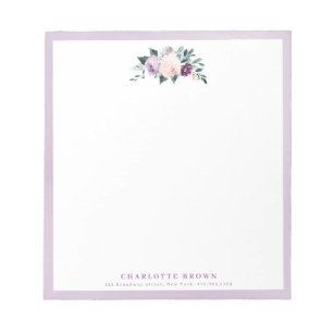 Blooming botanical purple personalized stationery notepad
