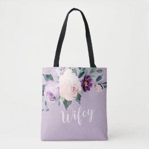 Blooming botanical purple personalized wifey tote bag