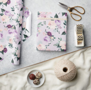 Blooming botanical purple watercolor floral wrapping paper