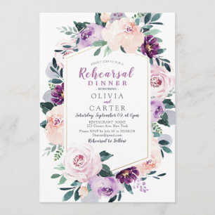 Blooming botanical purple wedding rehearsal dinner invitation