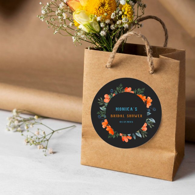 Blooming Botanicals Black Bridal Shower Classic Round Sticker (Creator Uploaded)