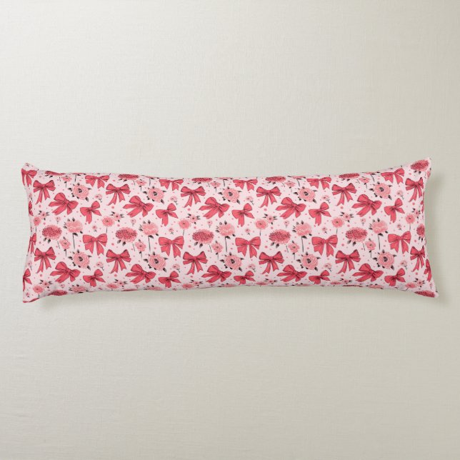 Blooming Bows - Floral and Ribbon Pattern Body Pillow (Back)