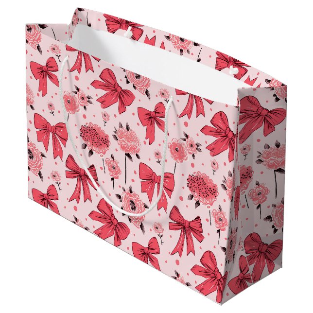 Blooming Bows - Floral and Ribbon Pattern Large Gift Bag (Back Angled)