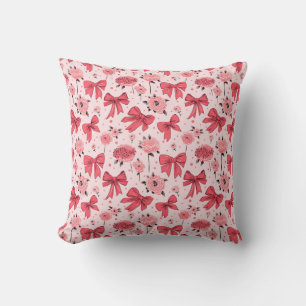 Blooming Bows - Floral and Ribbon Pattern Throw Pillow