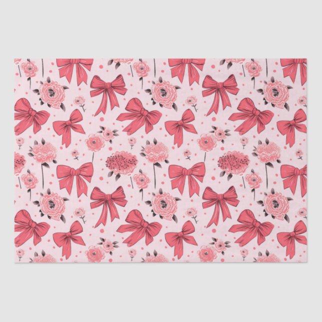 Blooming Bows - Floral and Ribbon Pattern Tissue Paper (Front)
