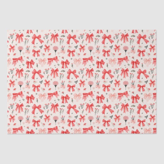 Blooming Bows - Floral and Ribbon Pattern Tissue Paper (Front)