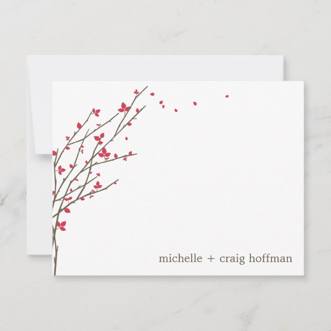 Blooming Branches Flat Thank You Card - Cerise (Front)