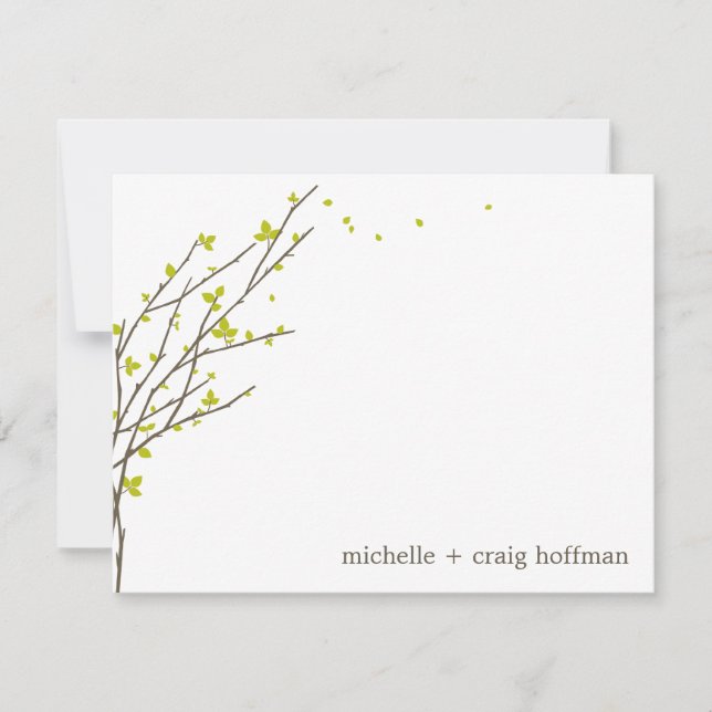 Blooming Branches Flat Thank You Card - Lime (Front)