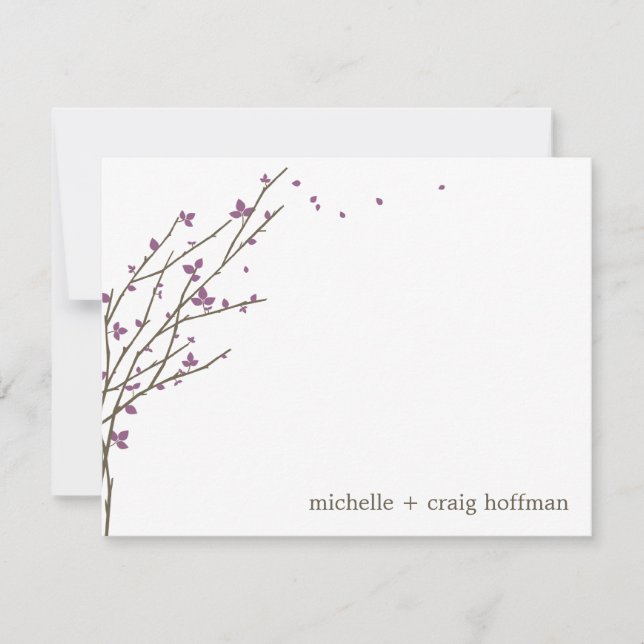 Blooming Branches Flat Thank You Card - Plum (Front)