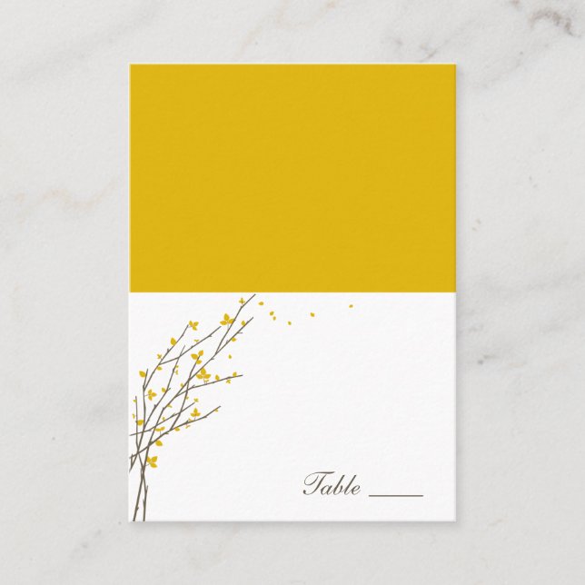 Blooming Branches Folded Place Cards - Mustard (Front)