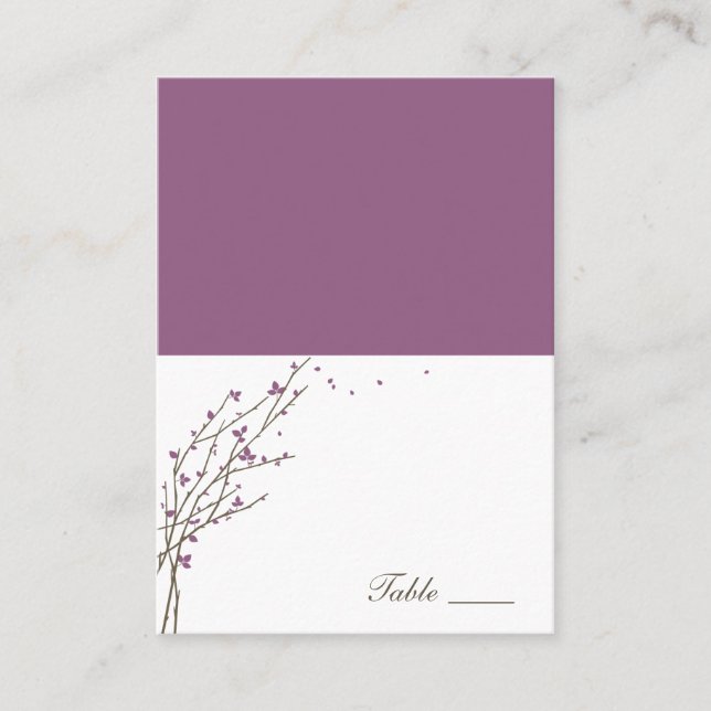 Blooming Branches Folded Place Cards - Plum (Front)
