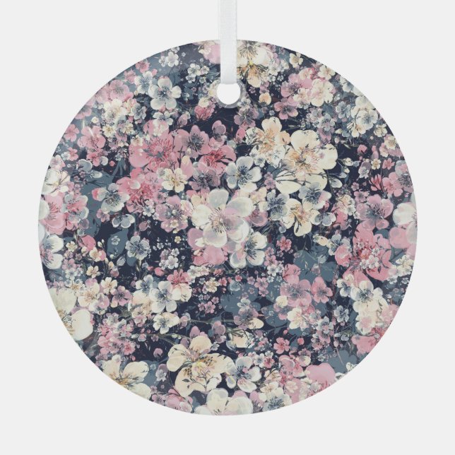 Blooming branches: watercolor seamless pattern glass ornament (Front)