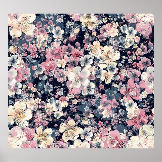 Blooming branches: watercolor seamless pattern poster (Front)