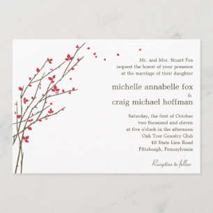 Blooming Branches Wedding Invitation - Cerise
