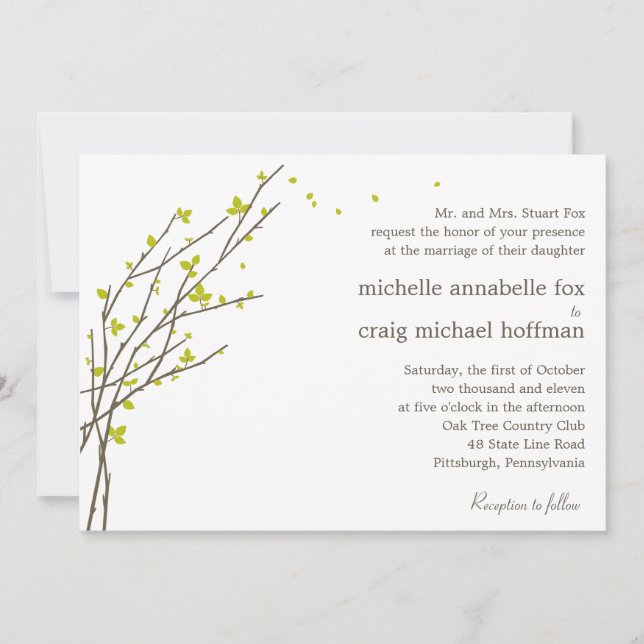 Blooming Branches Wedding Invitation - Lime (Front)