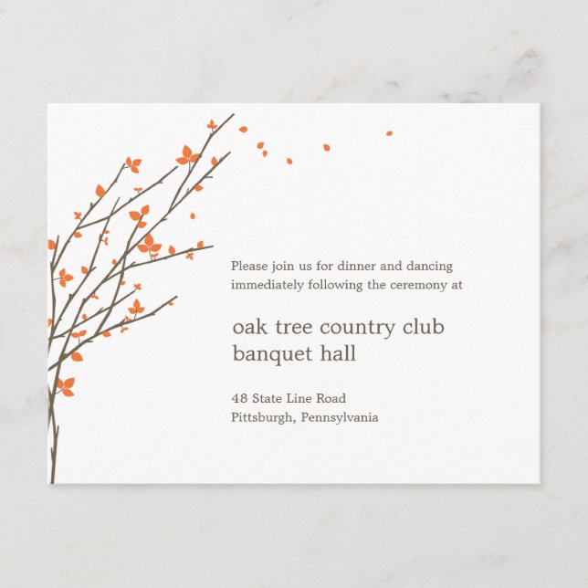 Blooming Branches Wedding Reception Card - Orange (Front)