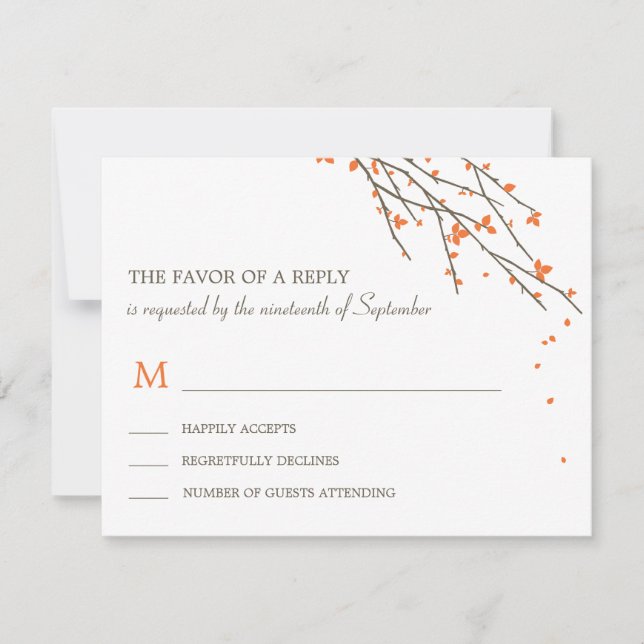 Blooming Branches Wedding RSVP Card - Orange (Front)