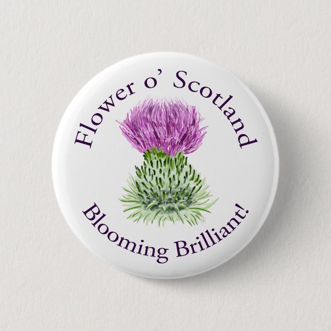 Blooming Brilliant Scottish Thistle 2 Inch Round Button (Front)