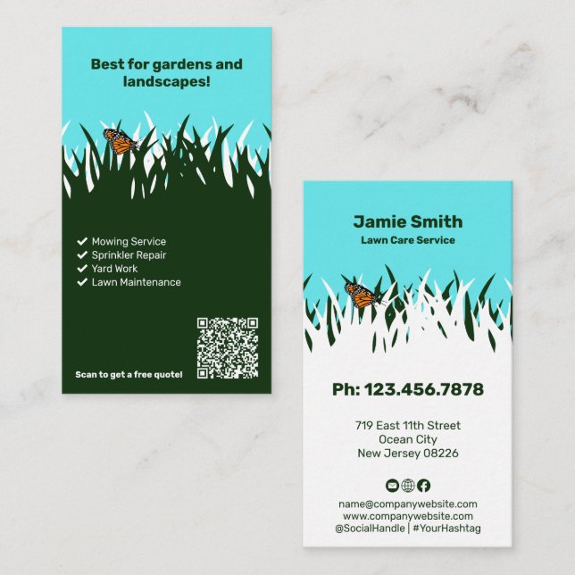 Blooming Business Butterfly Personalized Lawn Care Card (Front/Back)