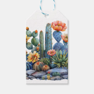 Blooming cacti and succulents gift tags