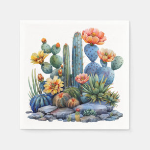 Blooming cacti and succulents napkin