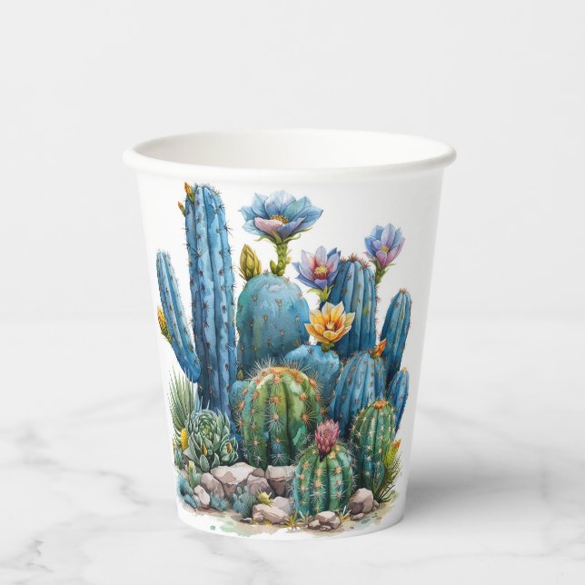 Blooming cacti and succulents paper cups (Front)