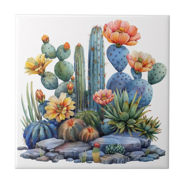 Blooming cacti and succulents tile (Front)