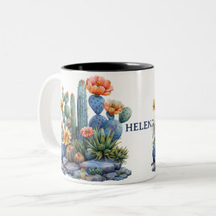 Blooming cacti and succulents Two-Tone coffee mug