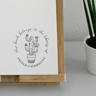 Blooming Cactus Hand-drawn Library Book Rubber Stamp